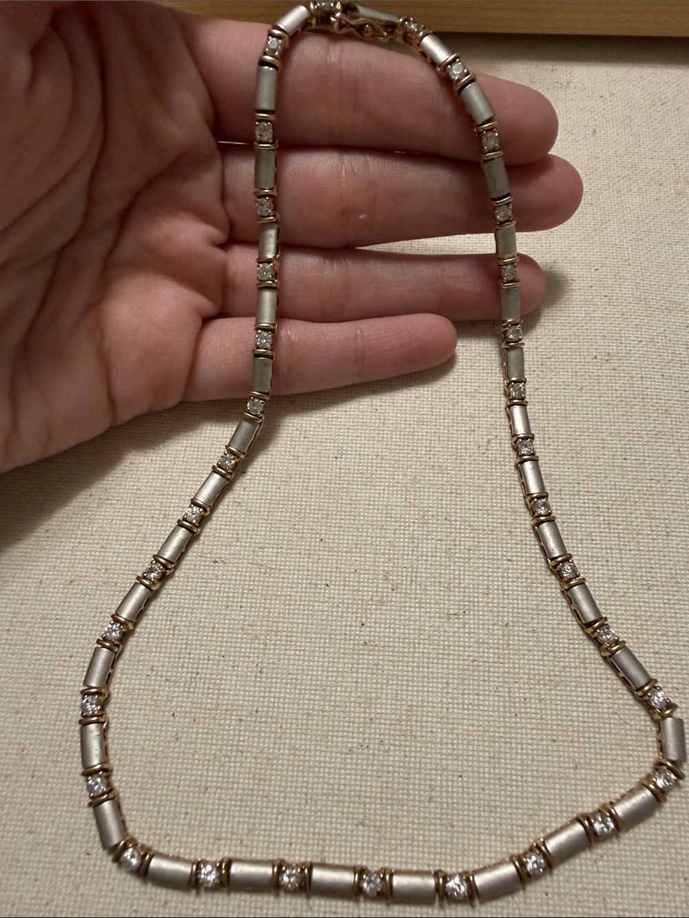 Sterling Silver Two-Toned Cylinder Link Necklace 16.5’